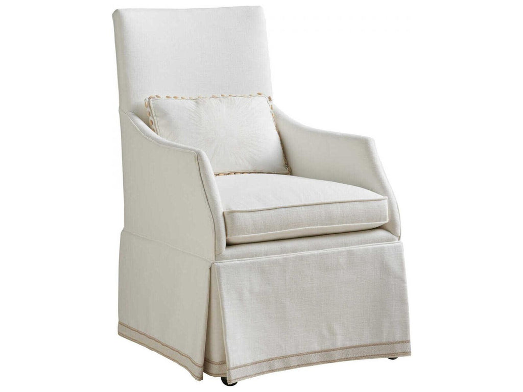 Adelaide Upholstered Dining Armchair with Waterfall Skirt and Kidney Pillow
