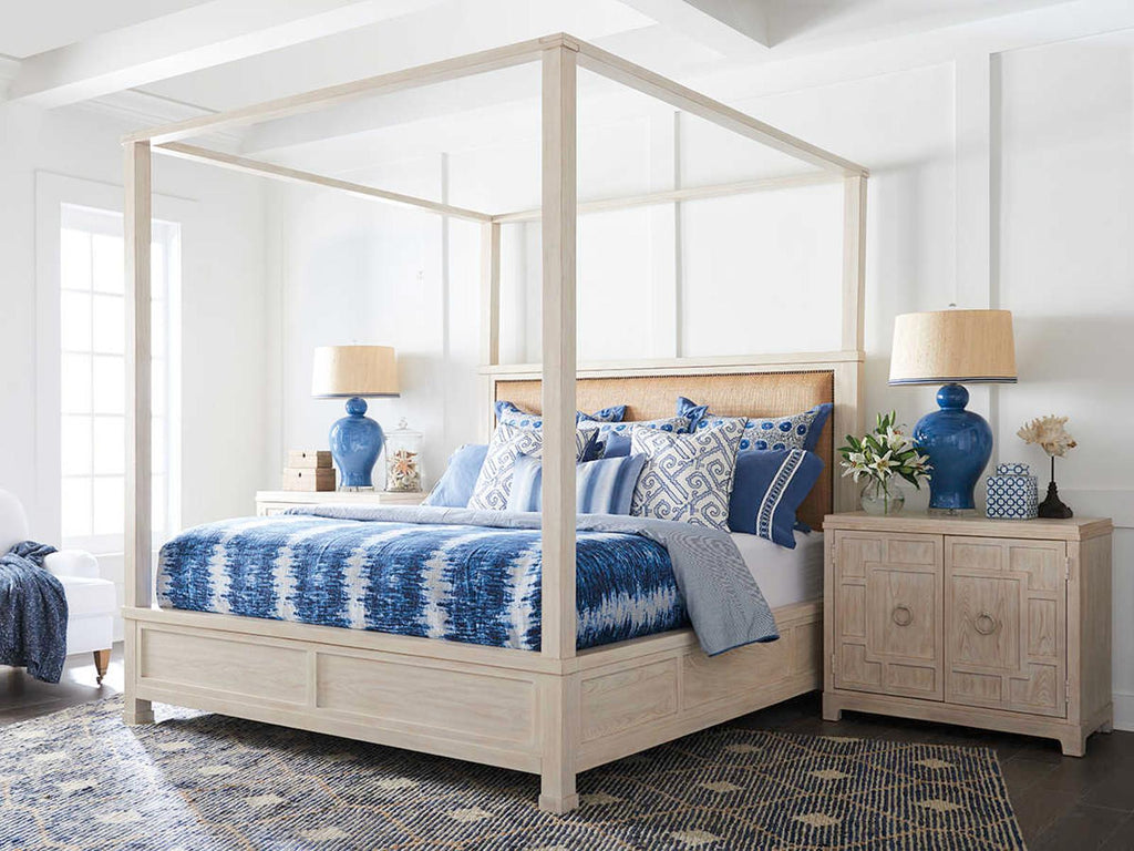 Newport Shorecliff Canopy California King Bed in Sailcloth Wood and Raffia