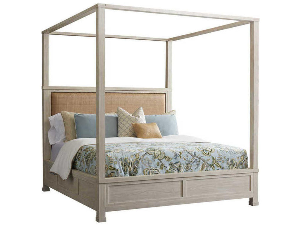 Newport Shorecliff Canopy California King Bed in Sailcloth Wood and Raffia