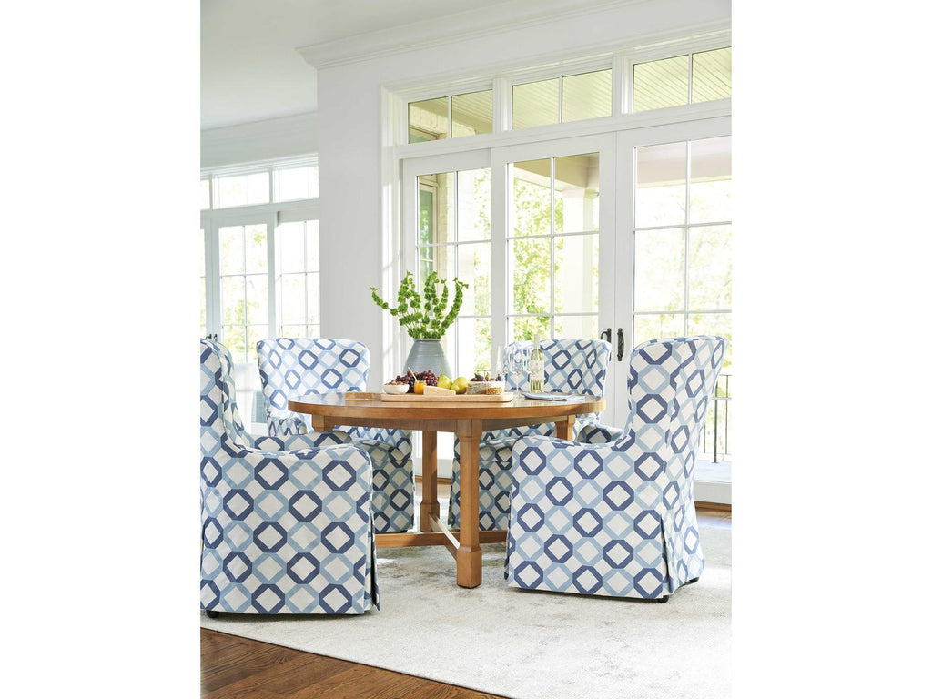Laguna Aliso Upholstered Host Armchair with Casters in Linen White