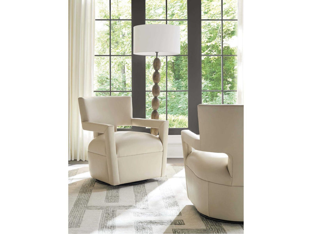 Upholstery Woodside Swivel Beige Leather Accent Chair