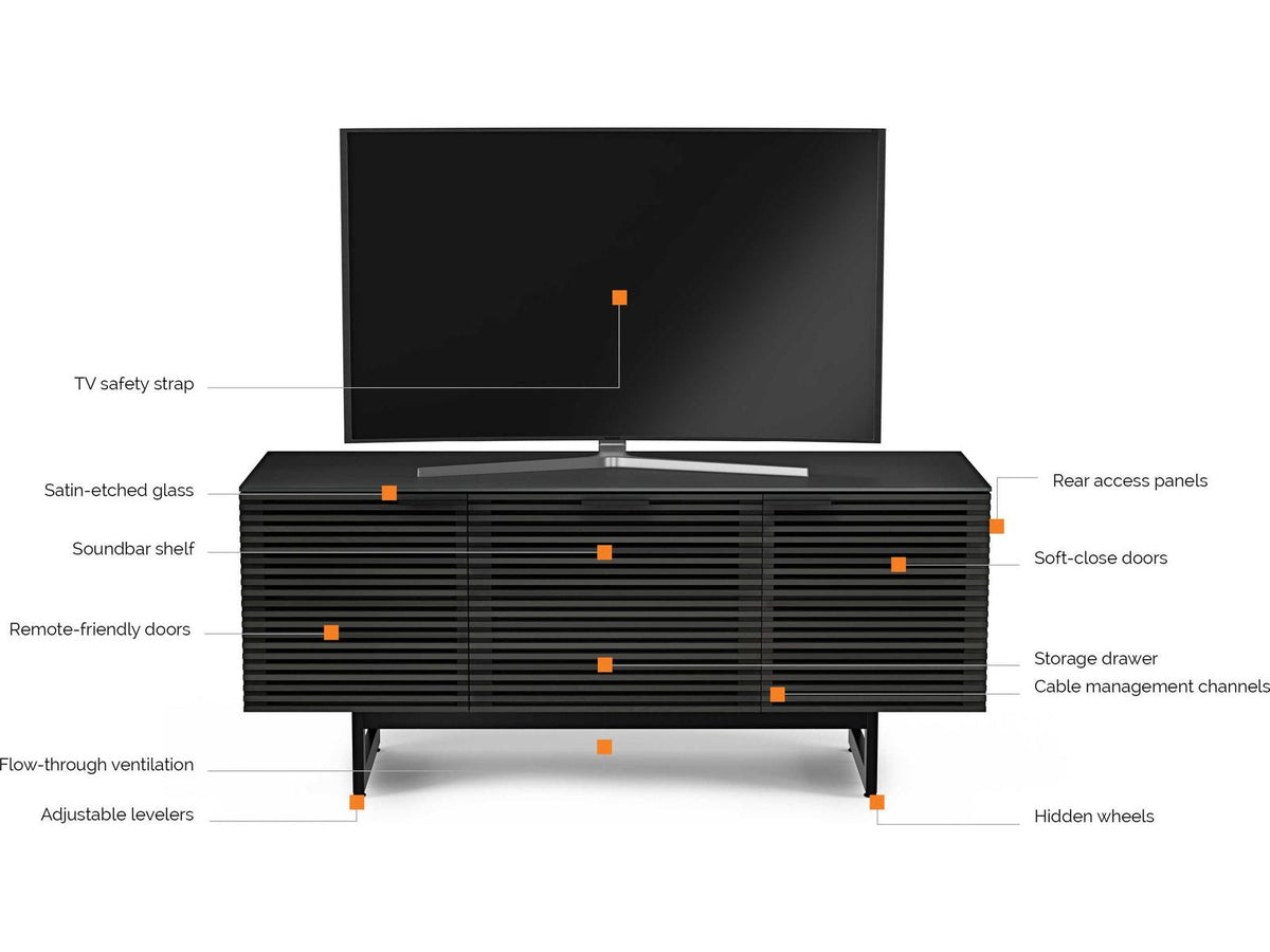 Corridor 8177 Media Console in Charcoal Stained Ash for 70 Inch TVs
