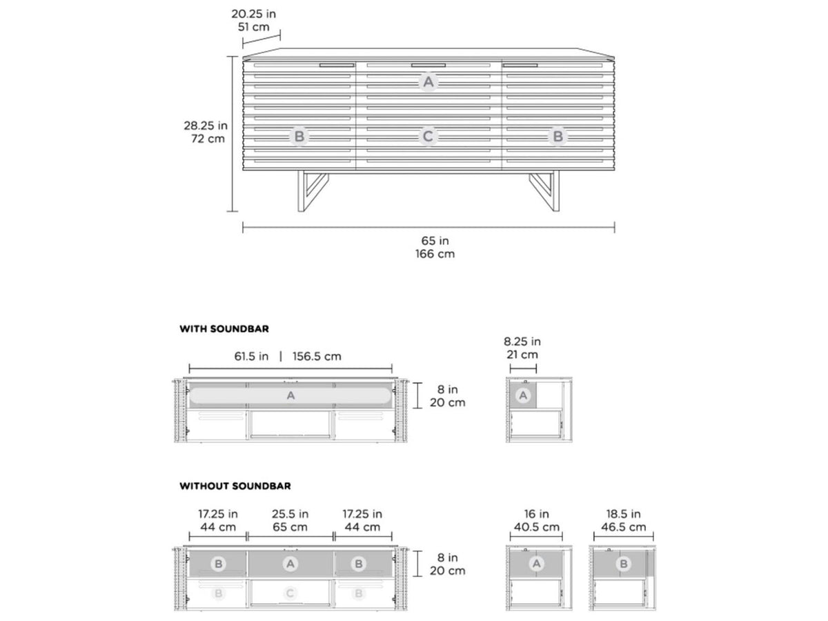 Corridor 8177 Media Console in Charcoal Stained Ash for 70 Inch TVs