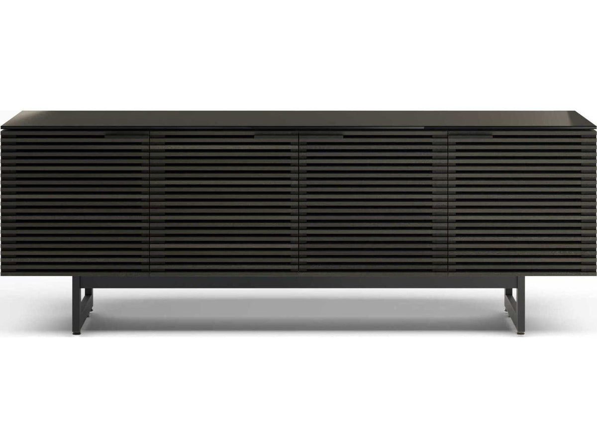 Corridor Louvered Wood Media Console in Charcoal Stained Ash