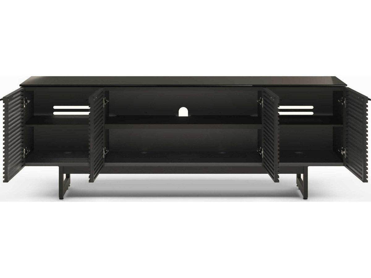 Corridor Louvered Wood Media Console in Charcoal Stained Ash