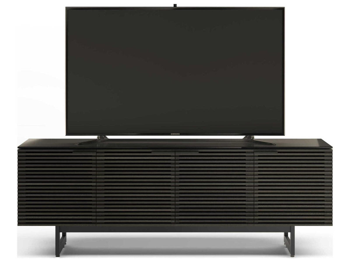 Corridor Louvered Wood Media Console in Charcoal Stained Ash
