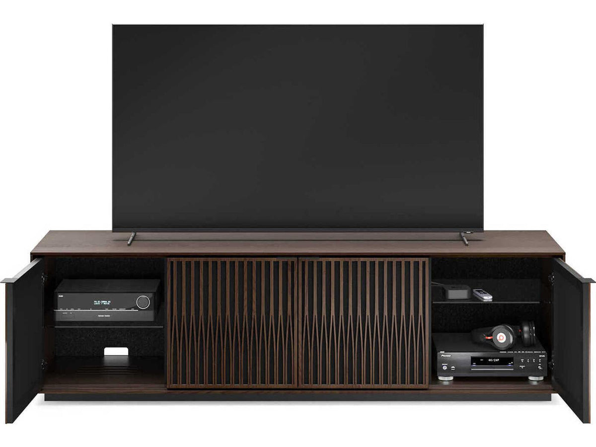 Elements Constellation 82-Inch Media Cabinet with Rolling Plinth Base in Toasted Oak