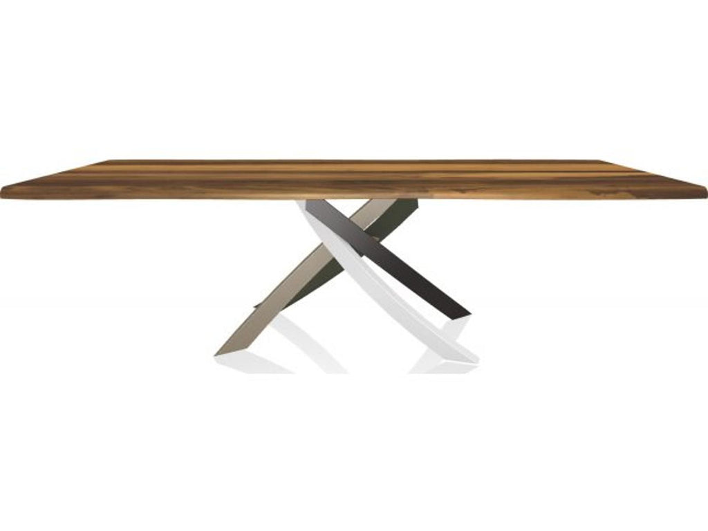 Artistico 98-Inch Rectangular Dining Table with Solid Walnut Wood Top and Multicolor Metal Base