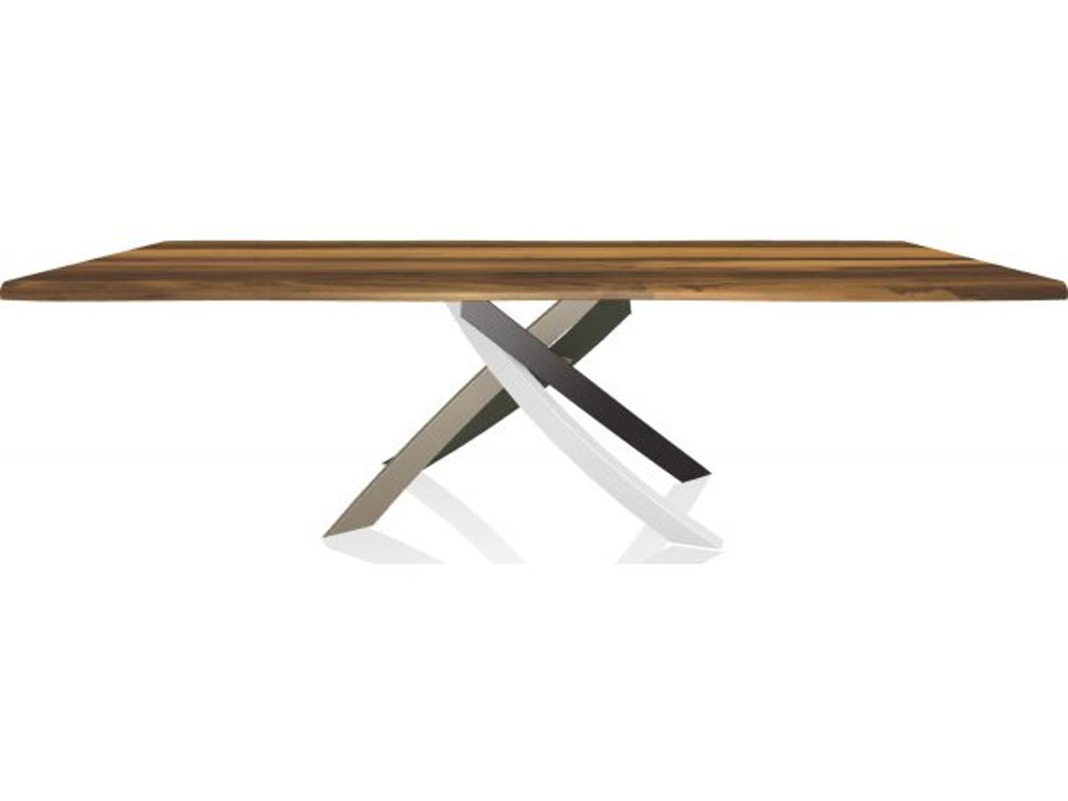 Artistico 98-Inch Rectangular Dining Table with Solid Walnut Wood Top and Multicolor Metal Base