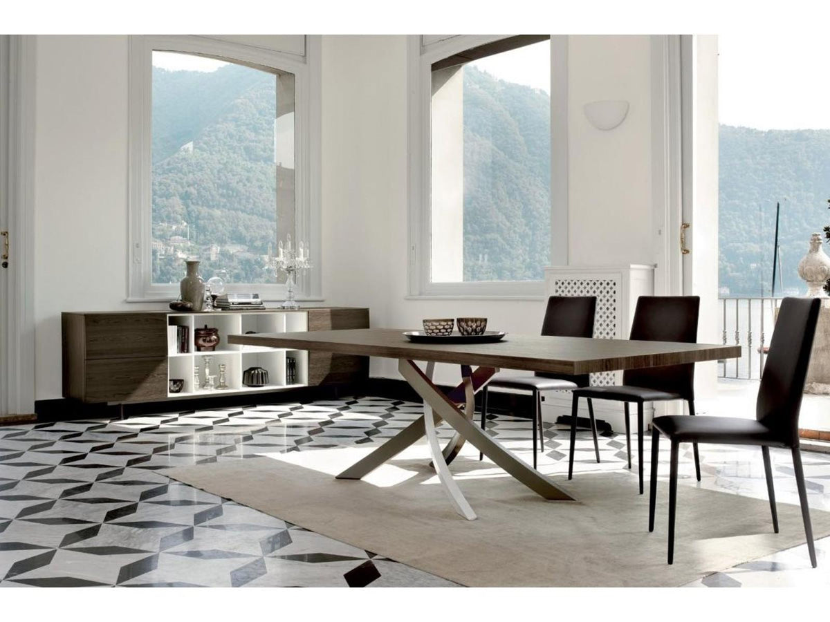 Artistico 98-Inch Rectangular Dining Table with Solid Walnut Wood Top and Multicolor Metal Base