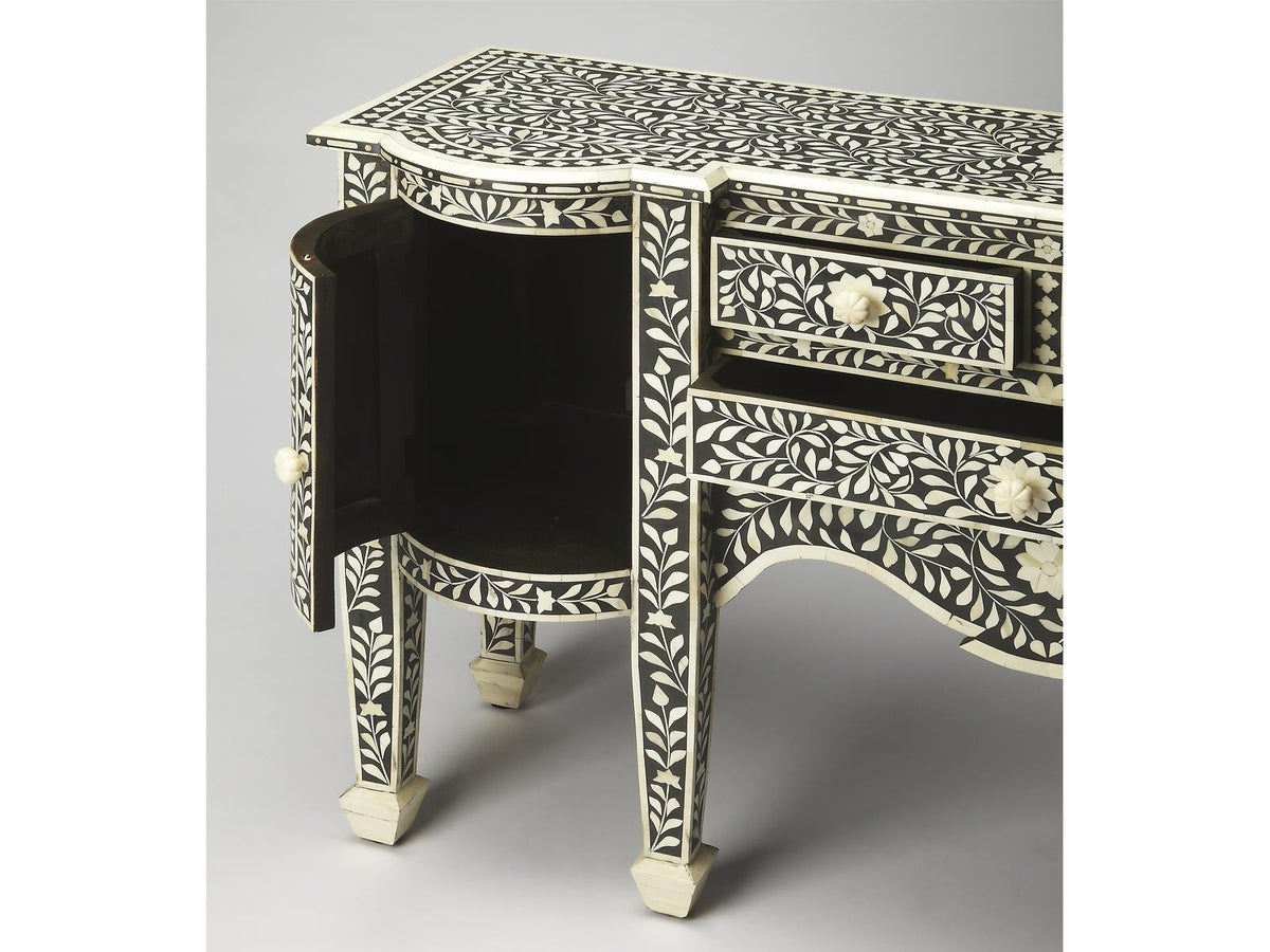 Vivienne Rectangular Bone Inlay Buffet in Black with Three Drawers