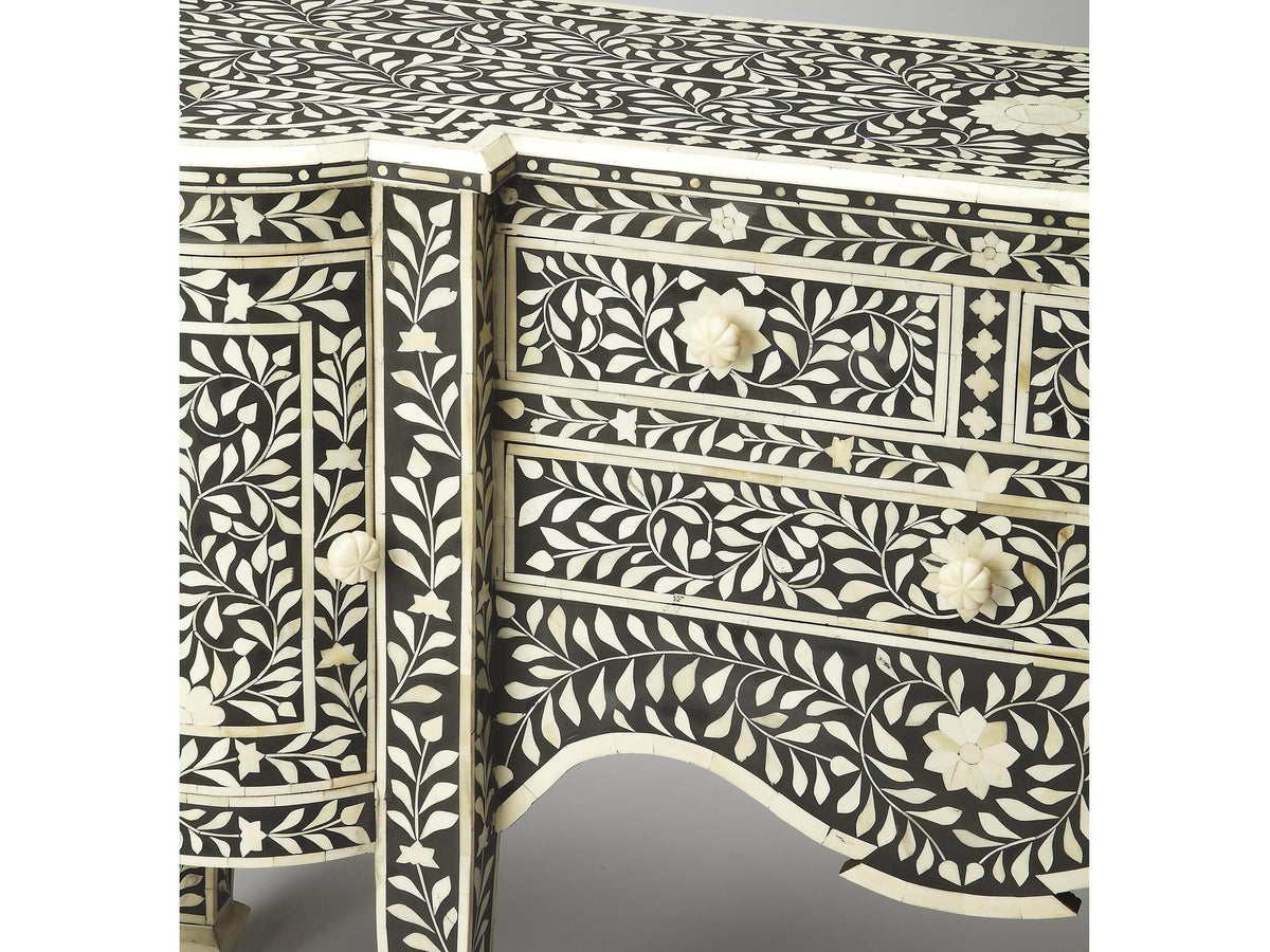 Vivienne Rectangular Bone Inlay Buffet in Black with Three Drawers