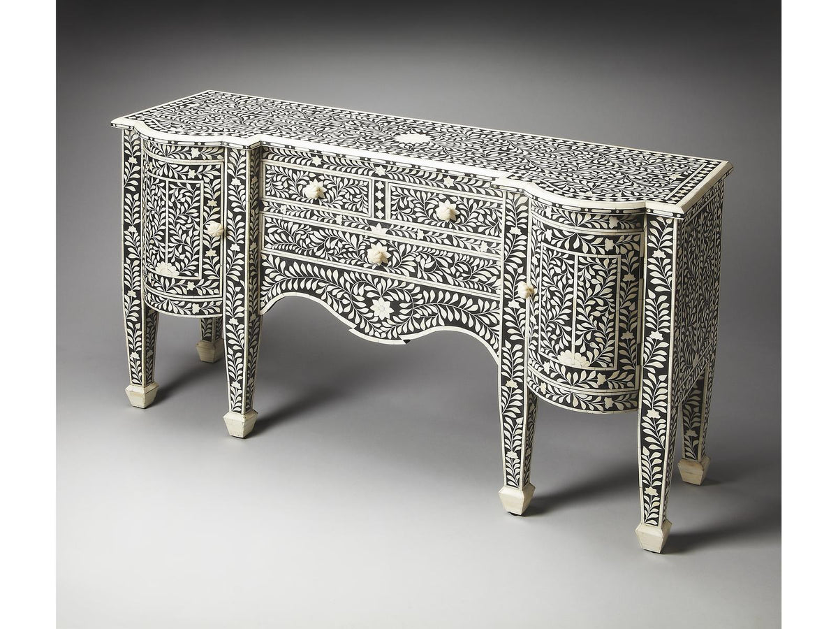 Vivienne Rectangular Bone Inlay Buffet in Black with Three Drawers