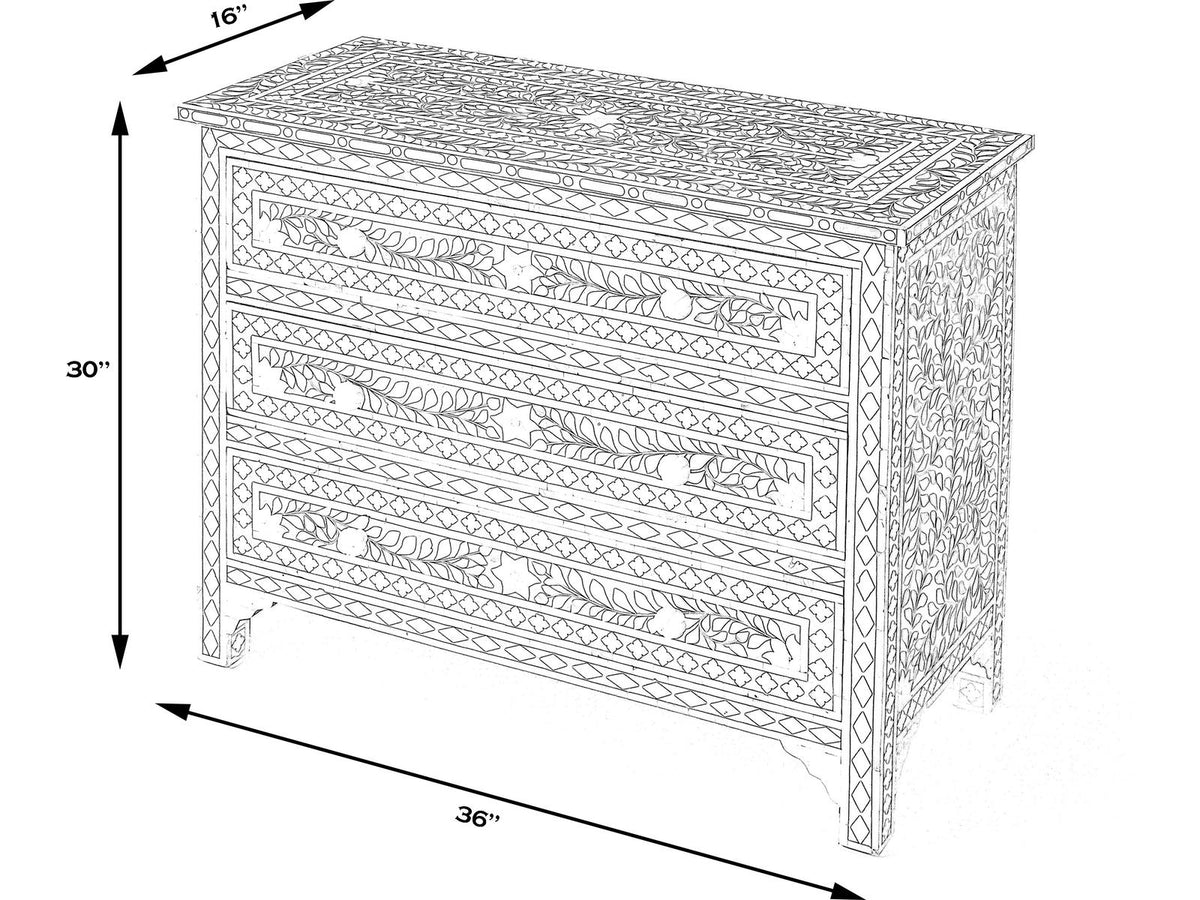 Vivienne 3-Drawer Chest in Black with Mother of Pearl Inlay