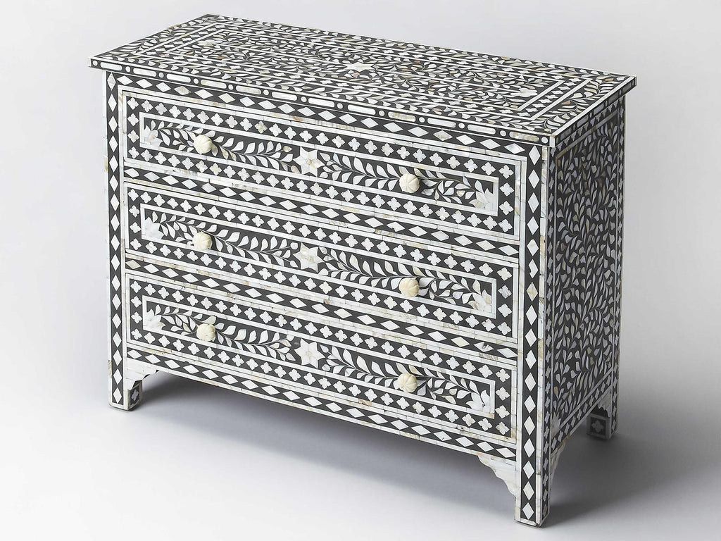 Vivienne 3-Drawer Chest in Black with Mother of Pearl Inlay