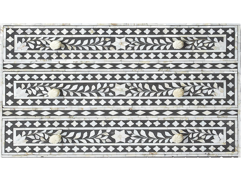 Vivienne 3-Drawer Chest in Black with Mother of Pearl Inlay