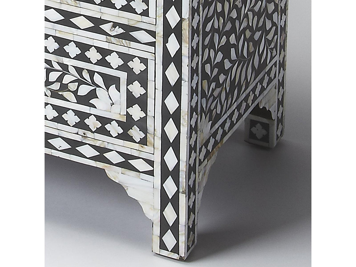 Vivienne 3-Drawer Chest in Black with Mother of Pearl Inlay