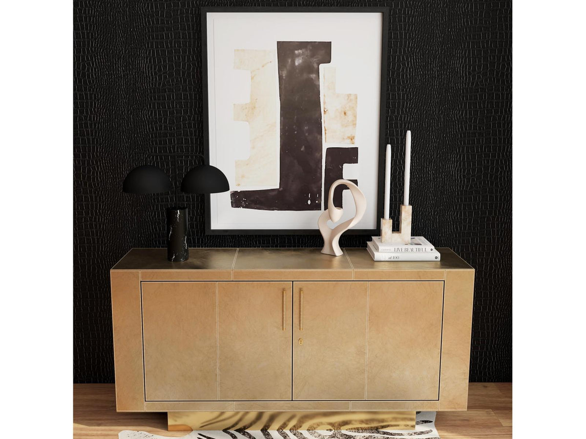 Specialty Francois Buffet Sideboard in Antique Gold Leather and Meranti Wood
