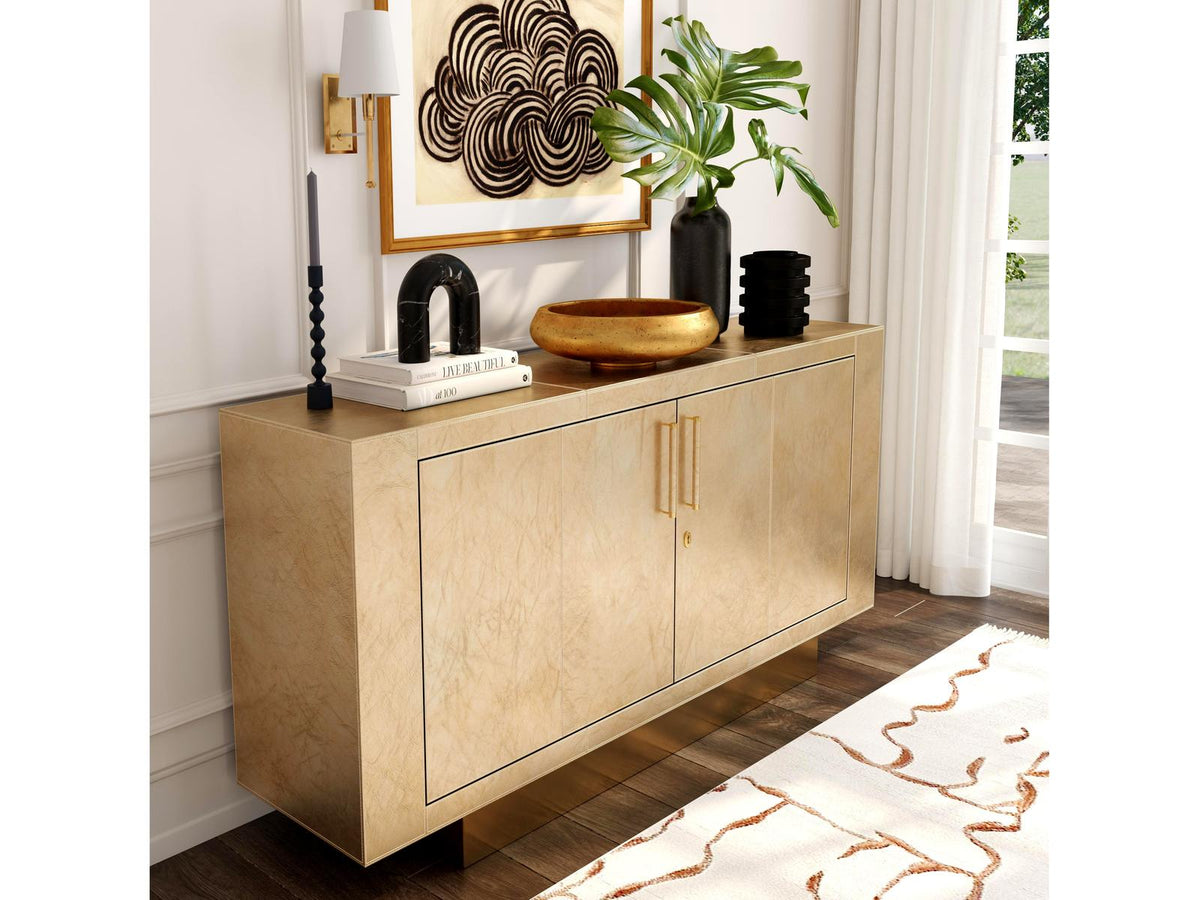 Specialty Francois Buffet Sideboard in Antique Gold Leather and Meranti Wood