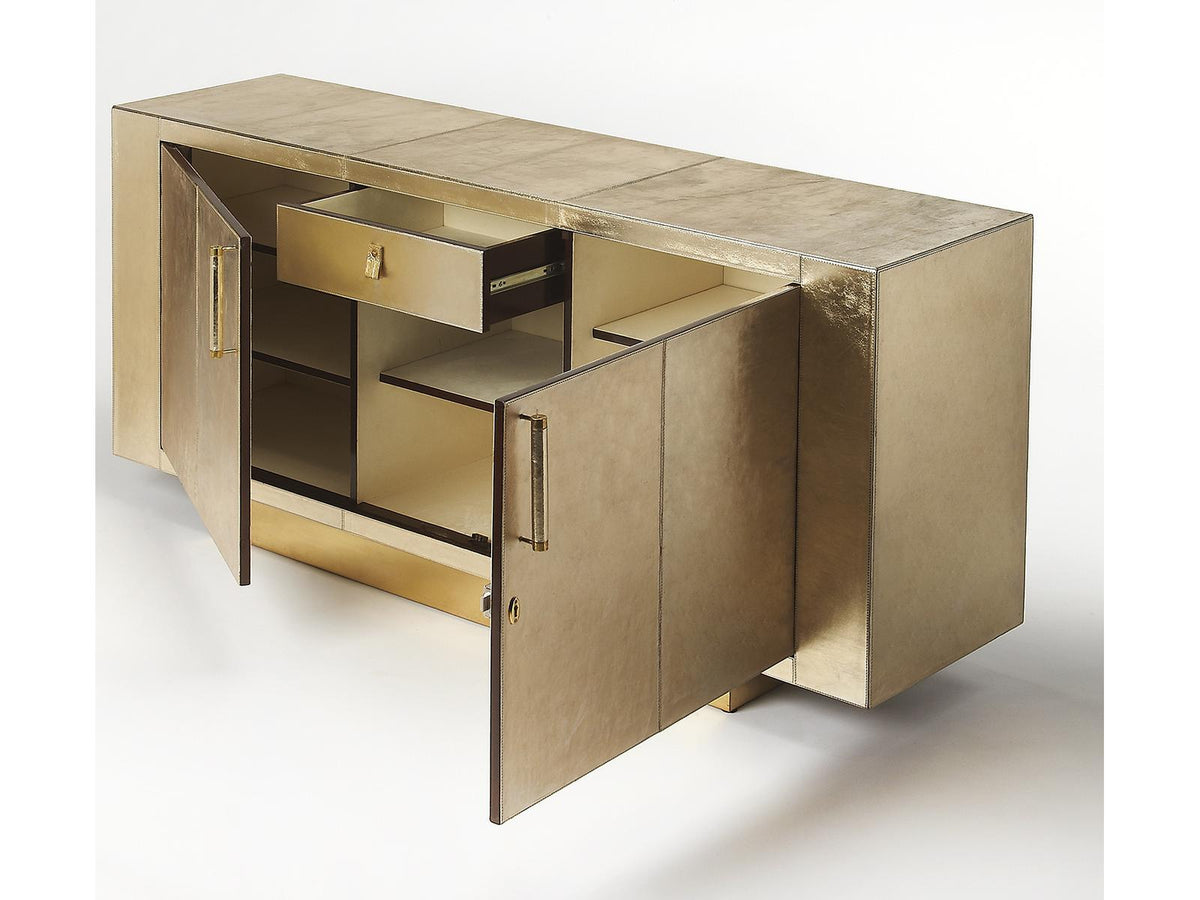 Specialty Francois Buffet Sideboard in Antique Gold Leather and Meranti Wood