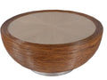 Harding Round Coffee Table in Brown Rattan and Oak Veneer