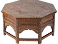 Mandore Octagon Coffee Table in Distressed Brown Teak and Bone Inlay