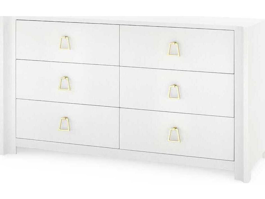 Villa and House Audrey Extra Large 6-Drawer Dresser in Cream with Polished Brass Pulls