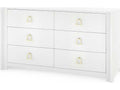 Villa and House Audrey Extra Large 6-Drawer Dresser in Cream with Polished Brass Pulls
