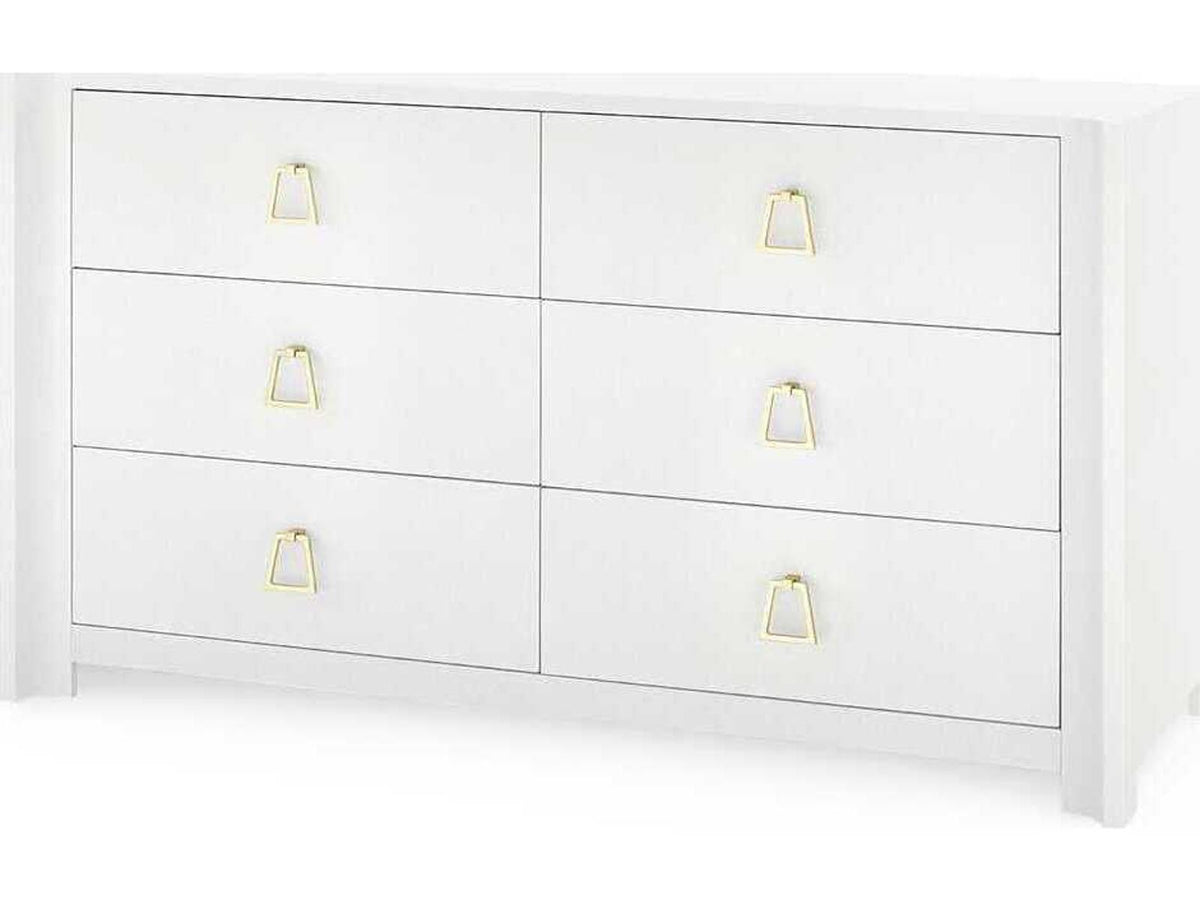 Villa and House Audrey Extra Large 6-Drawer Dresser in Cream with Polished Brass Pulls