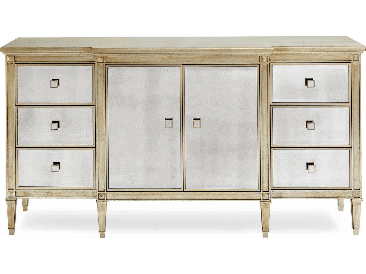 La-Dee-Dah Auric Silver Leaf Dresser with Antique Mirror Facades