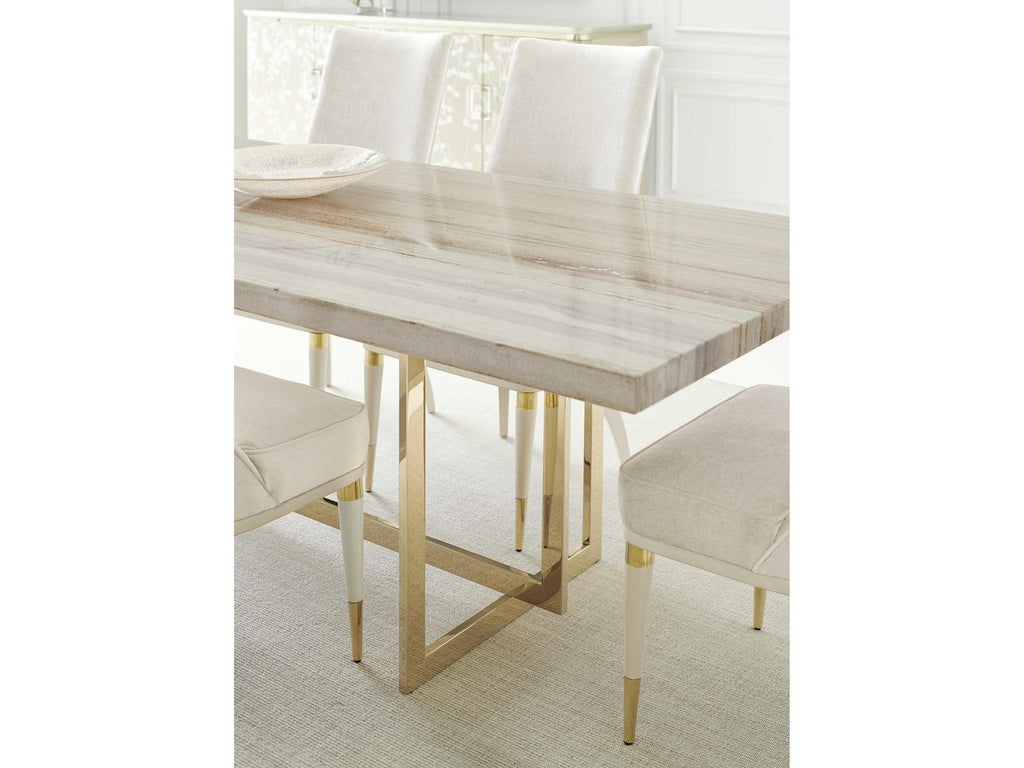 Wish You Were Here 100-Inch Rectangle Dining Table in Gray Sandstone and Whisper of Gold