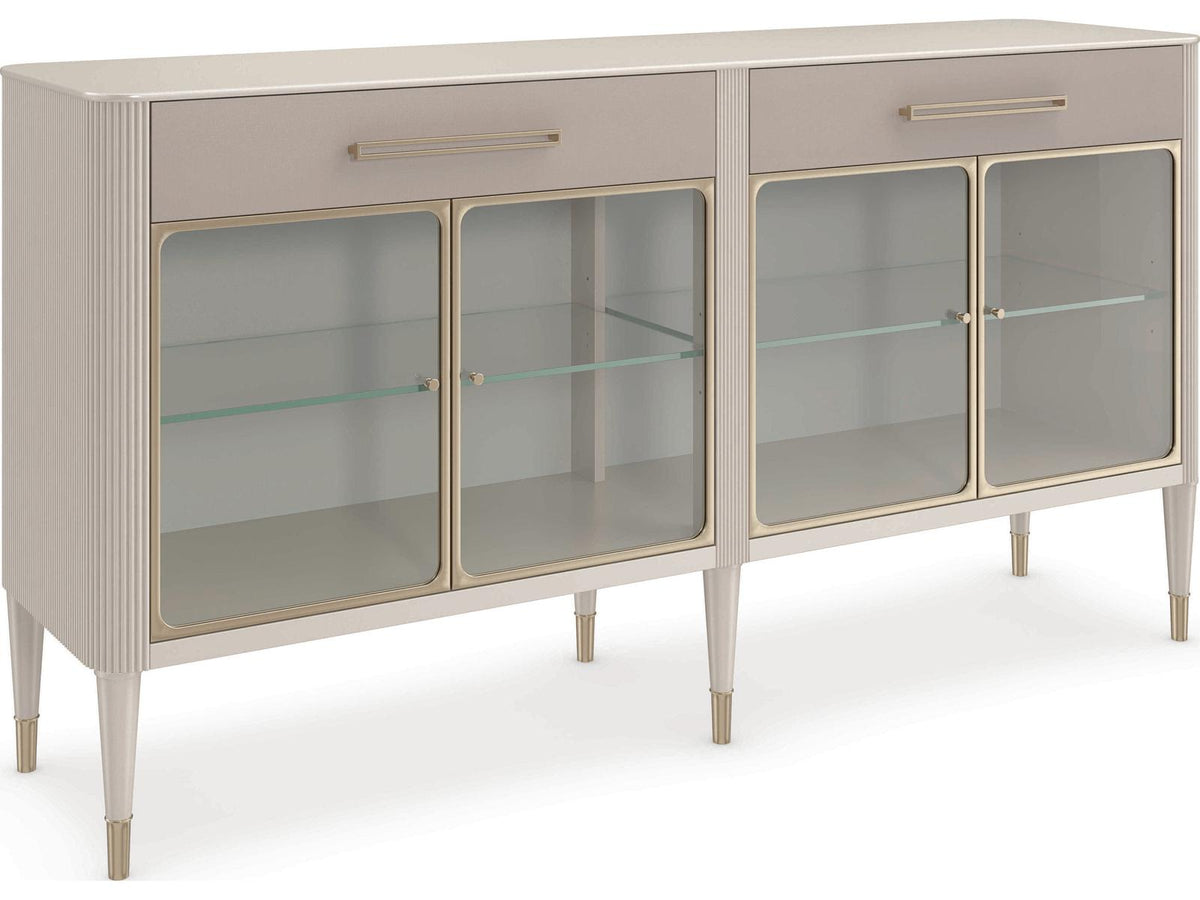 Love Interest Sideboard Console Cabinet in Matte Pearl and Whisper of Gold