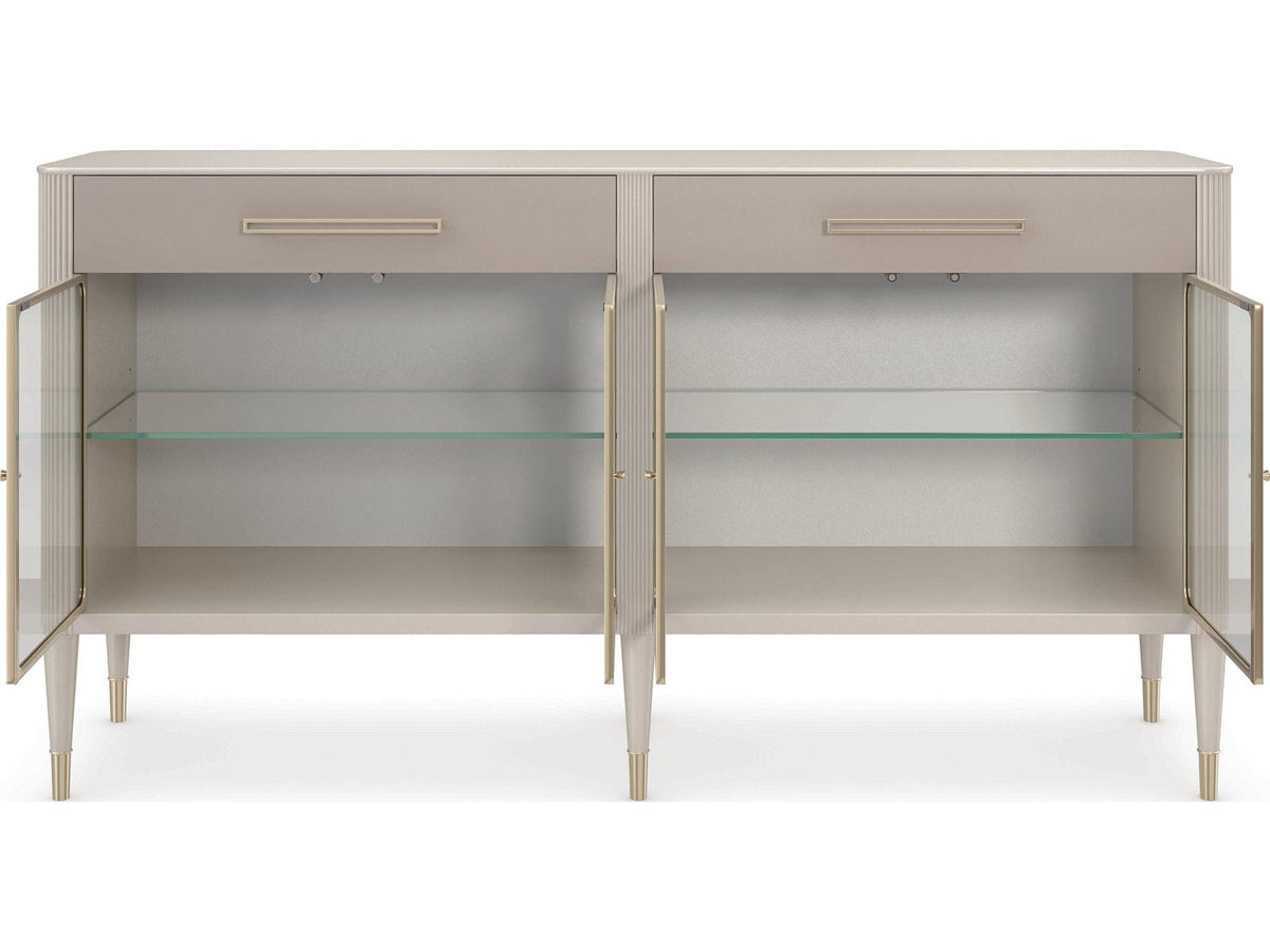 Love Interest Sideboard Console Cabinet in Matte Pearl and Whisper of Gold