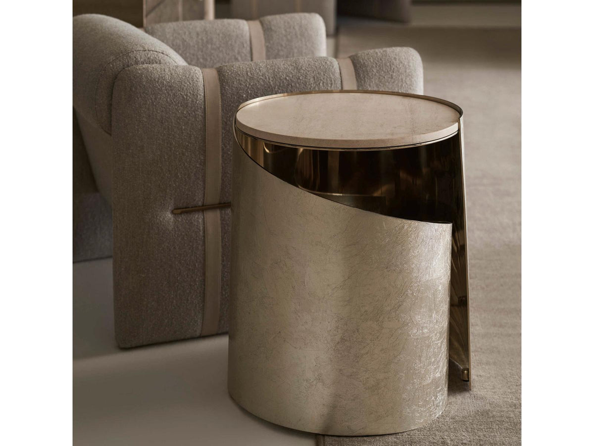 Classic Nautilus Round End Table in Taupe Silverleaf and Gold