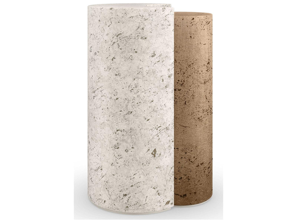 Classic Sun and Moon Travertine End Table with Bronze Accents