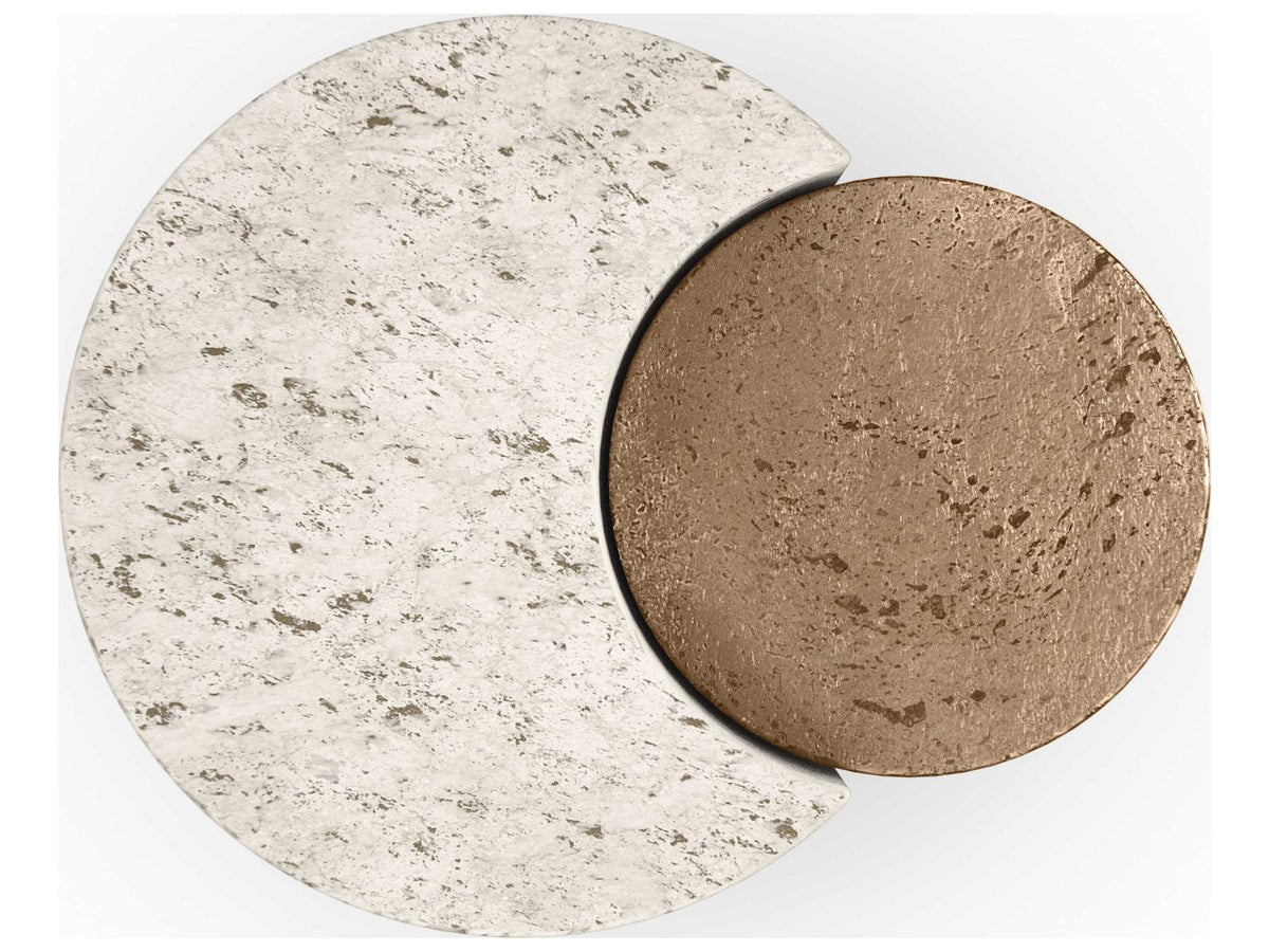 Classic Sun and Moon Travertine End Table with Bronze Accents