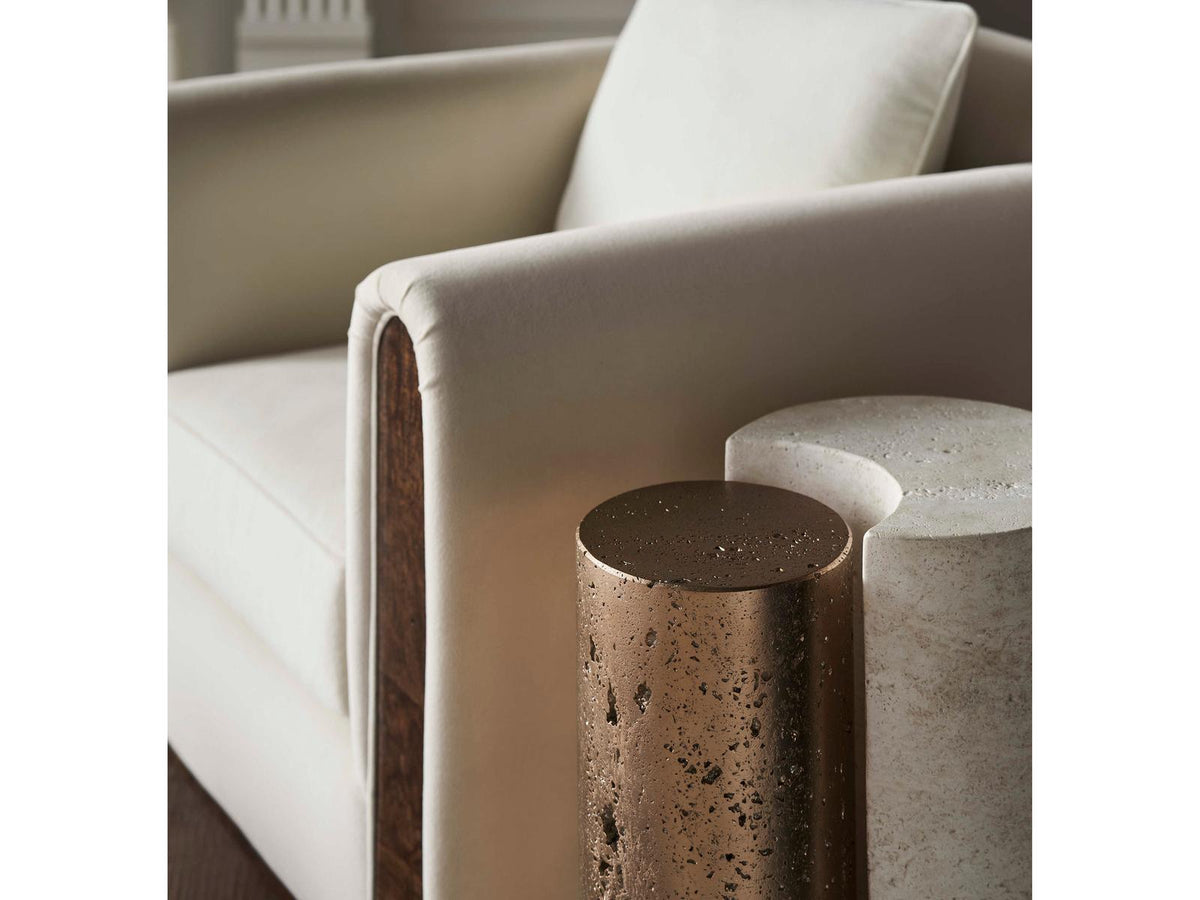 Classic Sun and Moon Travertine End Table with Bronze Accents