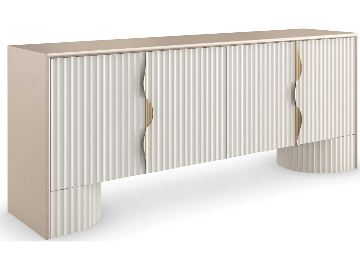 Classic Corinthian Media Console in Sparkling Argent and Almond Milk