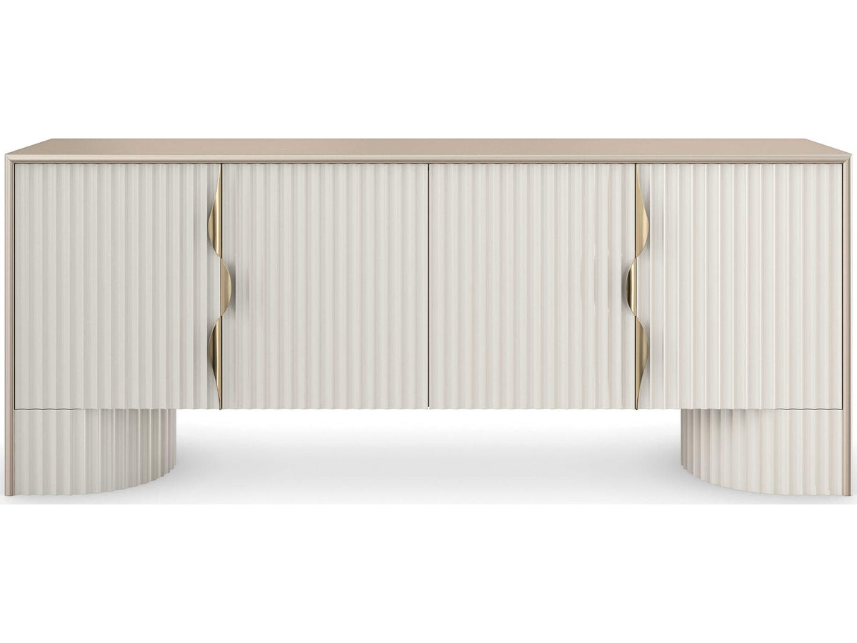 Classic Corinthian Media Console in Sparkling Argent and Almond Milk