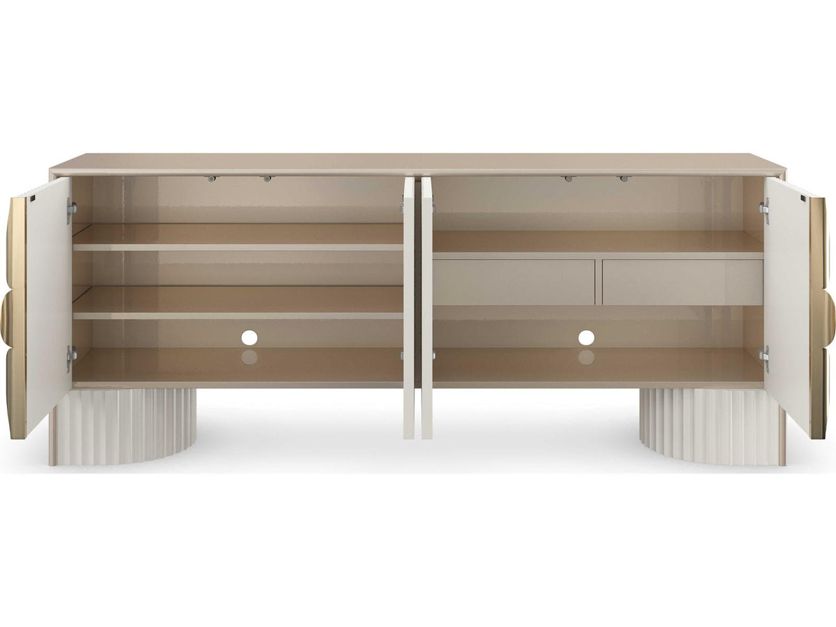 Classic Corinthian Media Console in Sparkling Argent and Almond Milk