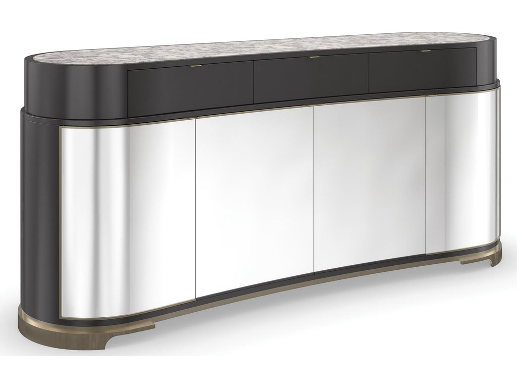 Classic Glace Kidney Bean Sideboard in Almost Black and Polished Silver