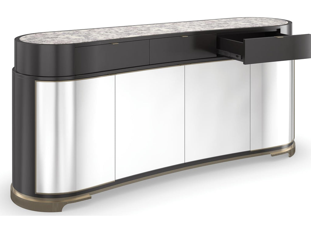 Classic Glace Kidney Bean Sideboard in Almost Black and Polished Silver