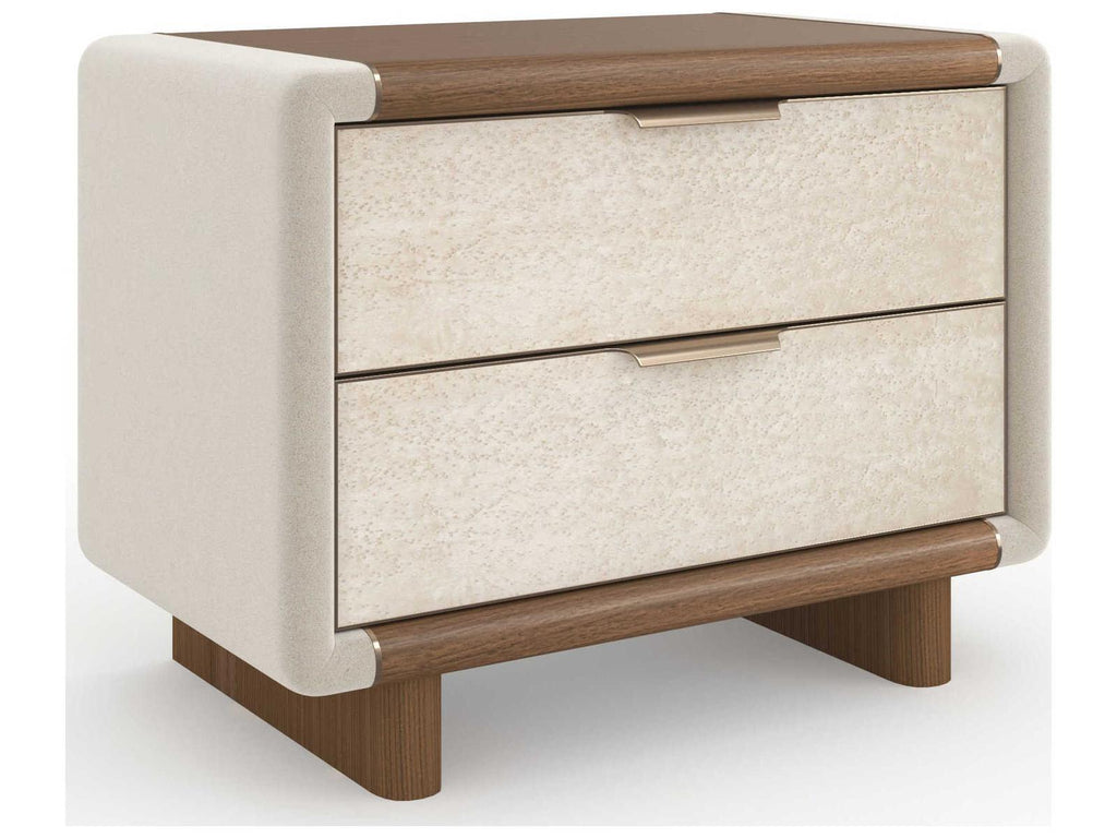 Botero Large Nightstand in New Natural Walnut and Smoked Birdseye