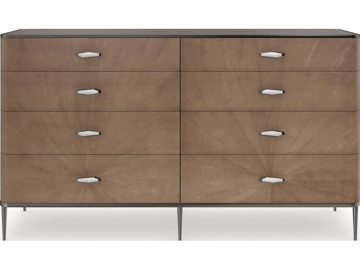 Prism 8-Drawer Double Dresser in Chocolate Tiger Maple and Bronze