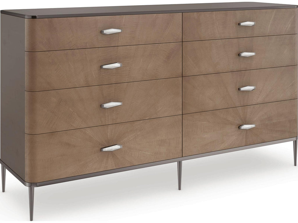 Prism 8-Drawer Double Dresser in Chocolate Tiger Maple and Bronze