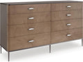Prism 8-Drawer Double Dresser in Chocolate Tiger Maple and Bronze