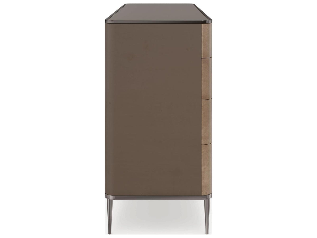 Prism 8-Drawer Double Dresser in Chocolate Tiger Maple and Bronze