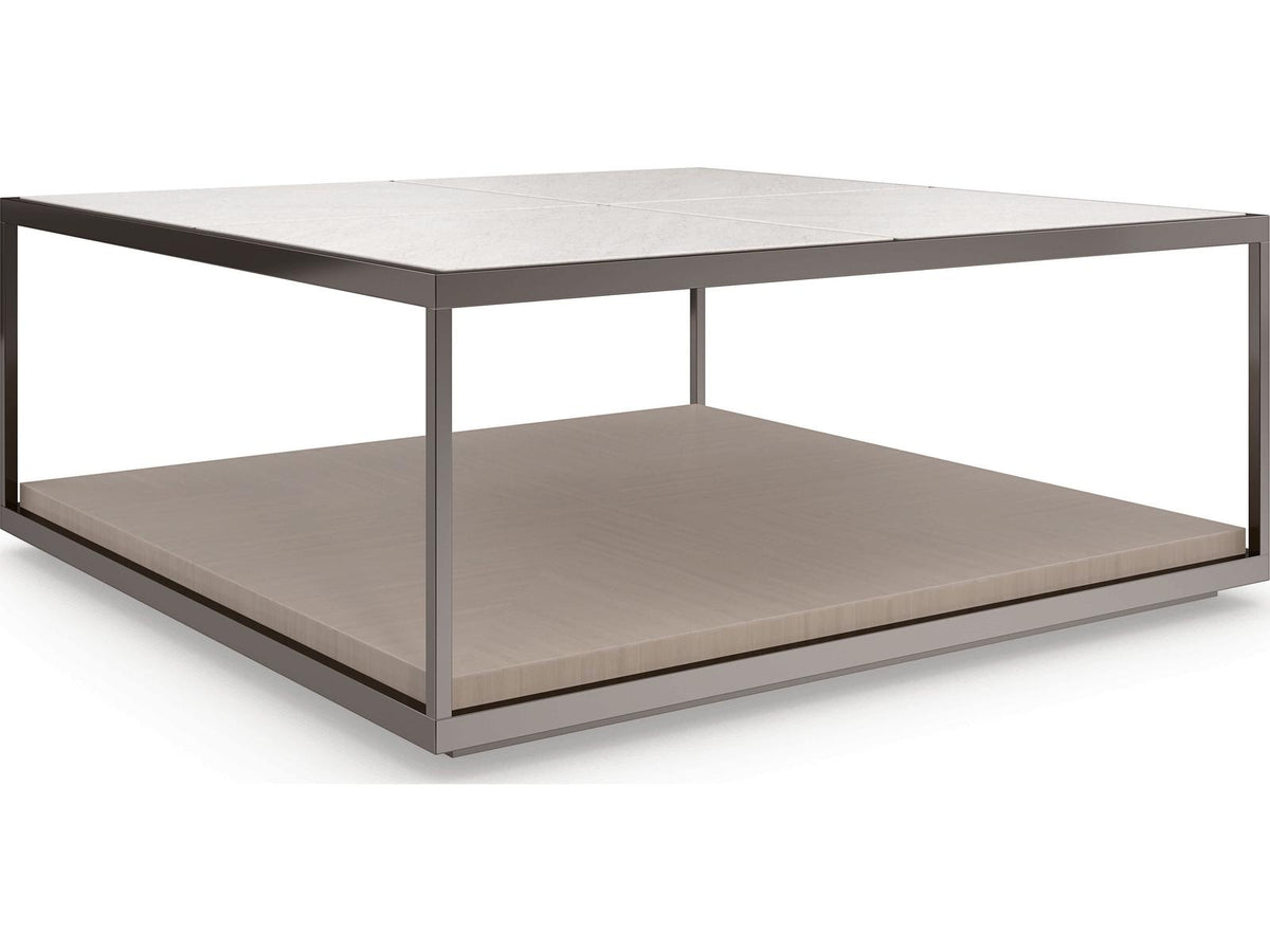 Cartesian Square Coffee Table with Creme Travertine Top