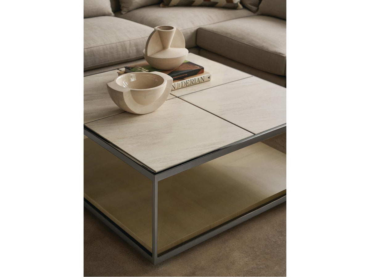 Cartesian Square Coffee Table with Creme Travertine Top