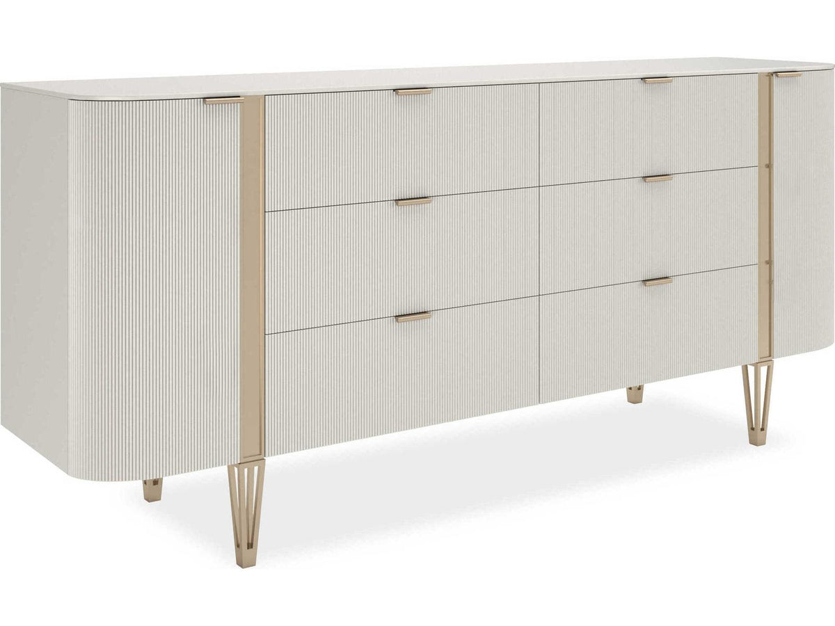 Love At First Sight 78-Inch 6-Drawer Dresser in Matte Pearl and Whisper of Gold